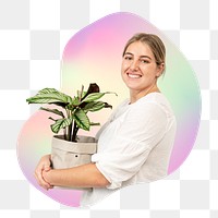 Png woman carrying plant pot, transparent background