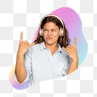 Png cool woman with headphone, transparent background