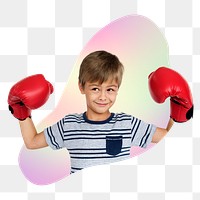 Png boy wearing boxing glove, future athlete, transparent background