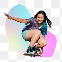 Young woman skateboarding png, transparent background