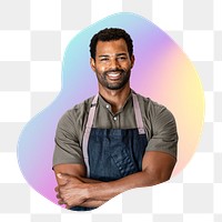 Happy entrepreneur png wearing apron, transparent background