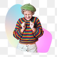 Excited girl png, transparent background