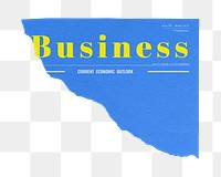 Blue business png ripped newspaper sticker, modern nameplate design, transparent background