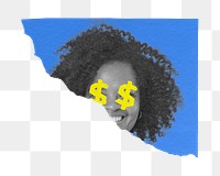 Female investor png sticker, torn paper, business profit remixed media, transparent background