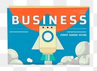 Launching rocket png newspaper sticker, business headline, transparent background