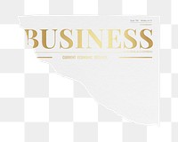 Modern business png ripped newspaper sticker, gold nameplate design, transparent background