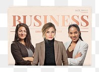 Female entrepreneurs png newspaper sticker, business headline, transparent background