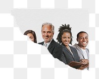 Png successful business team, ripped photo sticker on transparent background