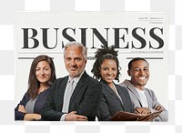 Successful entrepreneurs png newspaper sticker, business article headline, transparent background