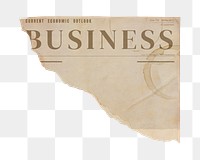 Vintage business png ripped newspaper ephemera sticker, kraft design, transparent background