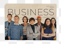 Startup company png team vintage newspaper sticker, business article headline, transparent background