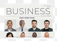 Diverse businessmen png newspaper sticker, business headline, transparent background