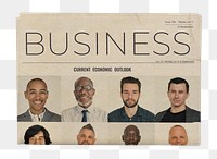 Diverse businessmen png newspaper sticker, business headline, transparent background