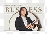 Female economist png newspaper sticker, financial business headline, transparent background