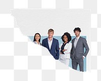 Diverse business png team, ripped paper sticker on transparent background