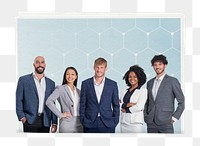 Diverse business png team, newspaper cover sticker on transparent background