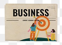 People png reaching target vintage newspaper sticker, business marketing, transparent background