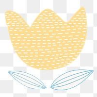 Yellow flower png sticker, patterned doodle, transparent background