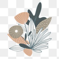 Aesthetic flower png sticker, doodle botanical transparent background