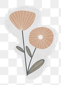 Cute flower png sticker, doodle botanical torn paper, transparent background