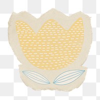 Yellow flower png sticker, patterned doodle, torn paper, transparent background