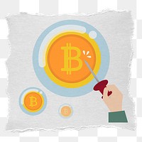 Png Bitcoin ripped paper sticker, bubble burst, transparent background