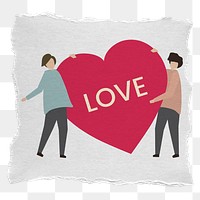 Png dating ripped paper sticker, in love, transparent background
