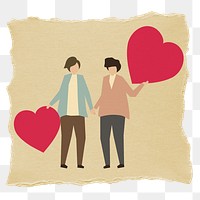 Png dating ripped paper sticker, lovely couple, transparent background