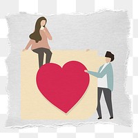 Png couple ripped paper sticker, romantic, transparent background