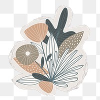 Flower png sticker, doodle botanical torn paper, transparent background