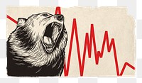 Bear markets png sticker, ripped paper transparent background