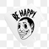 Happy man png sticker, ripped paper transparent background