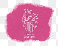 Open heart png sticker, ripped paper transparent background