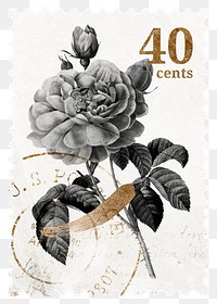 PNG rose postage stamp, aesthetic flower collage element, transparent background