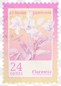 Postage stamp png, aesthetic holographic flower, crinum giganteum collage element, transparent background