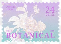 Postage stamp png, aesthetic holographic flower, cabbage rose collage element, transparent background