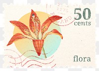 PNG floral postage stamp, aesthetic tiger lily flower collage element, transparent background