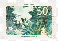 PNG tropical postage stamp, The Equatorial Jungle, Henri Rousseau's famous artwork, transparent background, remixed by rawpixel