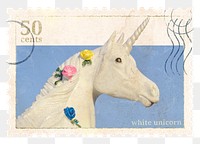 Unicorn png post stamp sticker, transparent background