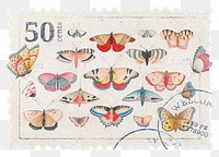 Butterfly png post stamp, ephemera sticker, transparent background