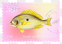 Yellow fish png post stamp sticker, transparent background