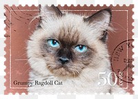 Cat png post stamp sticker, transparent background