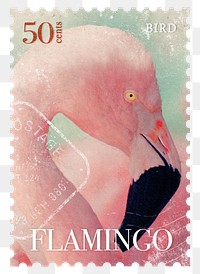 Flamingo png post stamp sticker, transparent background