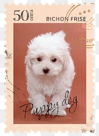 Puppy png post stamp sticker, transparent background