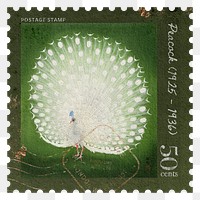 Peacock png post stamp sticker, transparent background