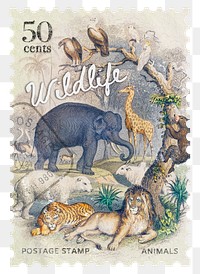 Wildlife png post stamp, ephemera sticker, transparent background