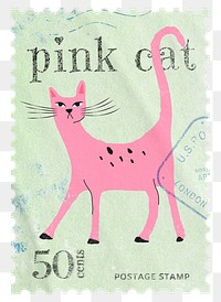 Pink cat png post stamp sticker, transparent background