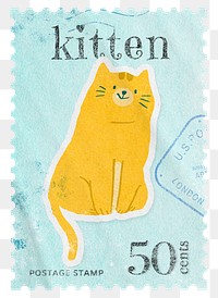 Kitten png post stamp sticker, transparent background