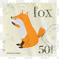 Fox png post stamp sticker, transparent background