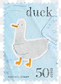 Duck png post stamp sticker, transparent background